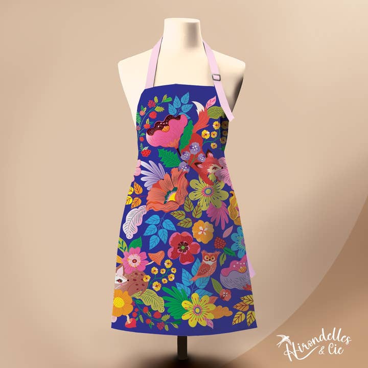 Delantal de algodón 100% orgánico (GOTS) - Bosque floral para venta al por mayor de Hirondelle & Cie