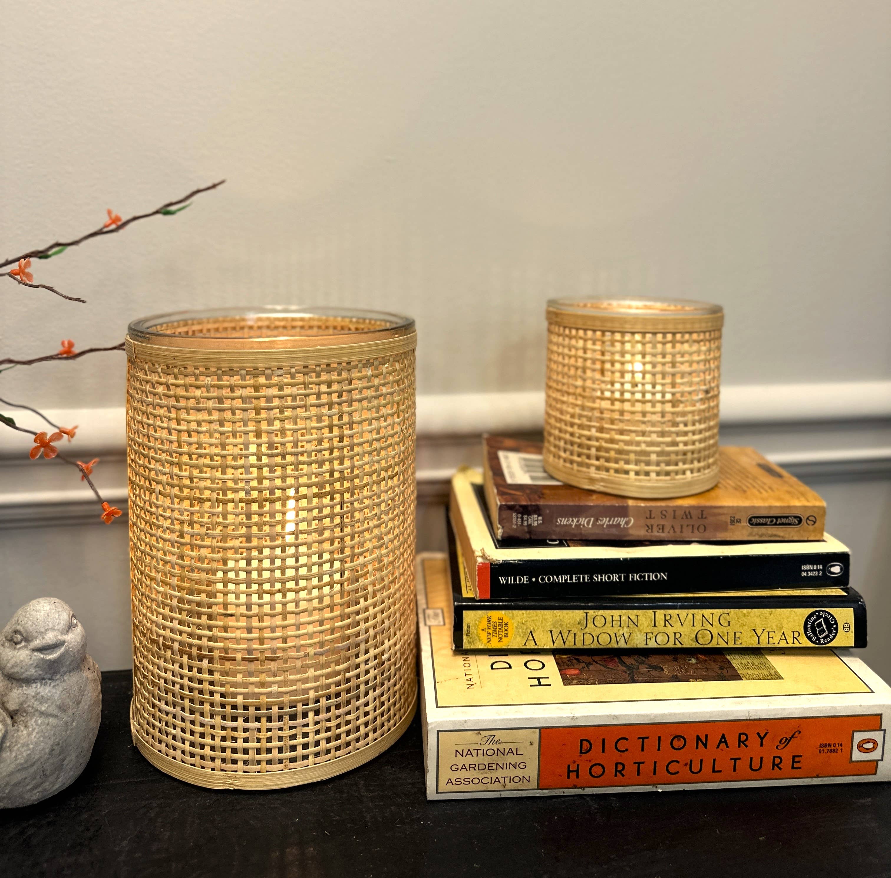 Vagabond Vintage - Wholesale Candle Holder - WEAVED RATTAN WRAPPED GLASS VASE/CANDLE HOLDER0