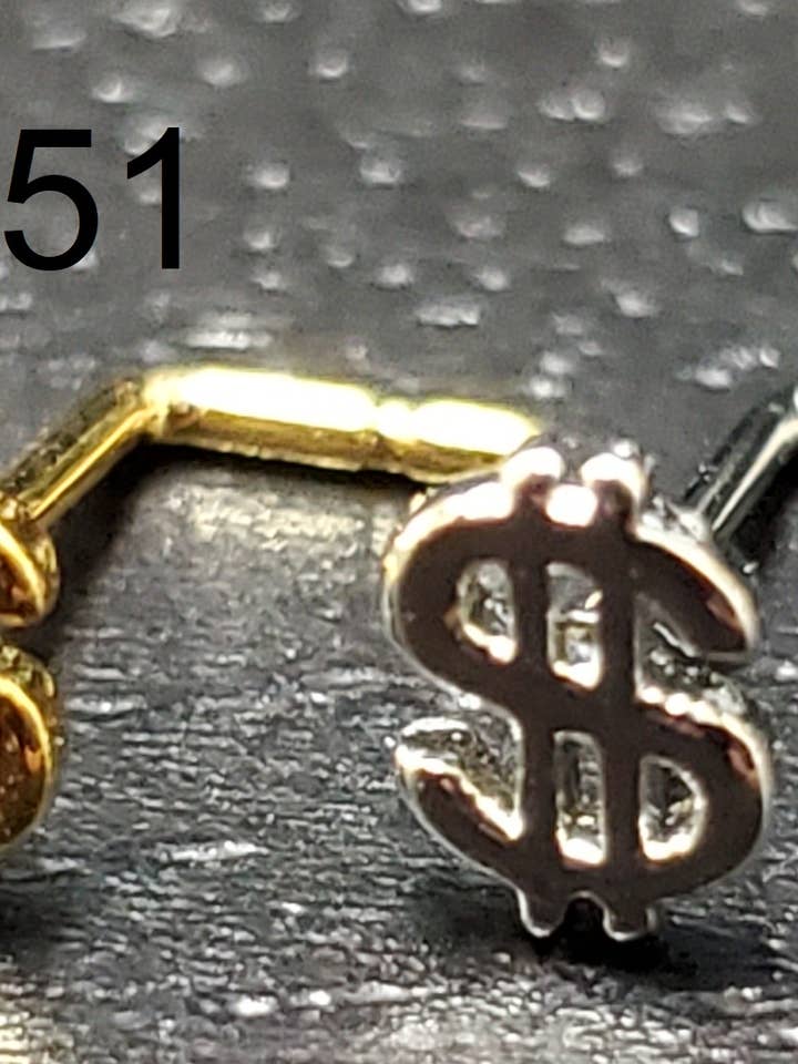 316-51G Gold Dollar Sign L Type Nose Ring for wholesale by etreM