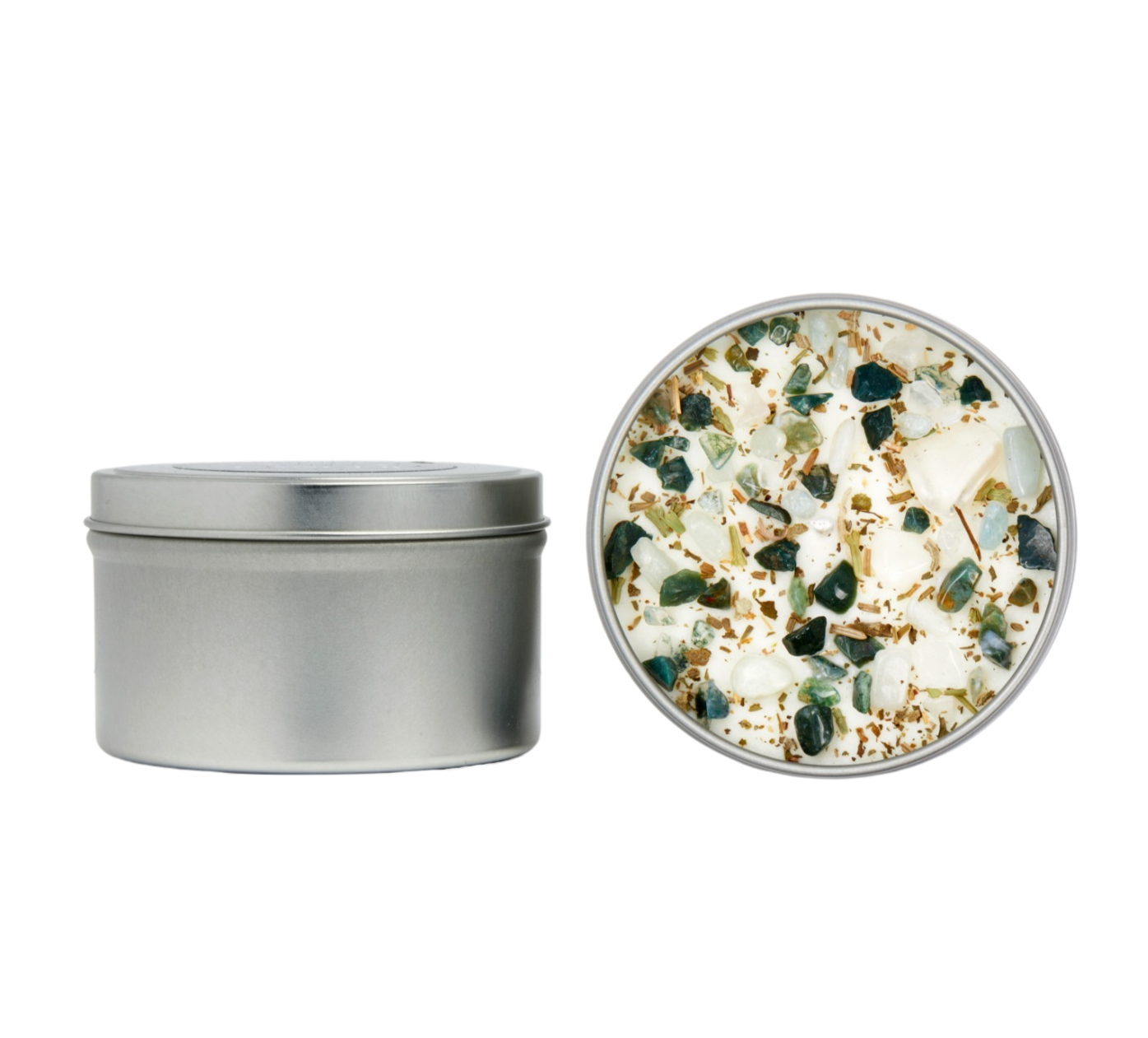 New Moon Beginnings - Wholesale Travel Candles - Crystals & Herb Energy Candles 8oz Tin Soy Candles Handmade58