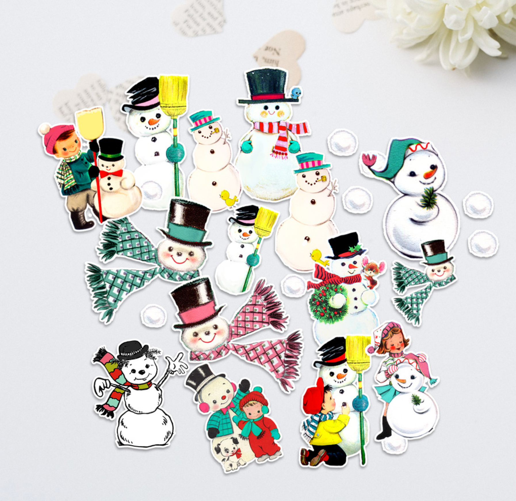 Pretty Little Studio - Venta al por mayor Recortables - Muñeco de nieve vintage (mini) efímero | Recortes, troquelados, invierno0