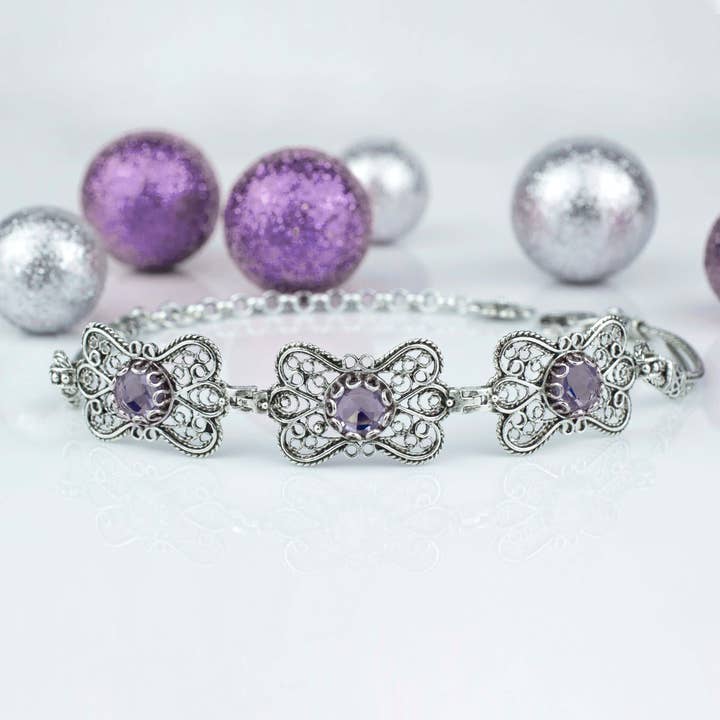 Filigranist Jewelry - Wholesale Link & Chain Bracelet - Sterling Silver Filigree Art Amethyst Gemstone Butterfly Women Link Bracelet2