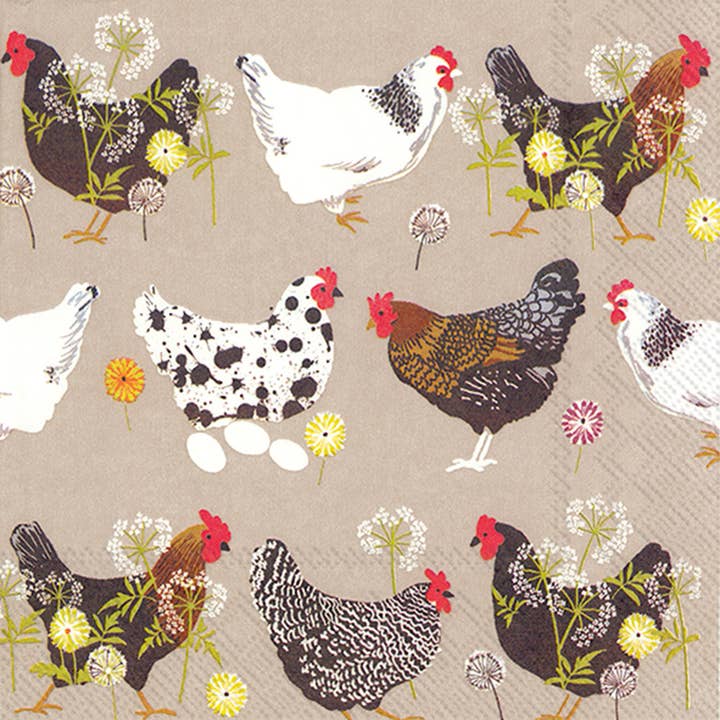 Boston International - Wholesale Disposable Napkin - Paper Cocktail Napkins Pack of 20 Spatter Hens linen