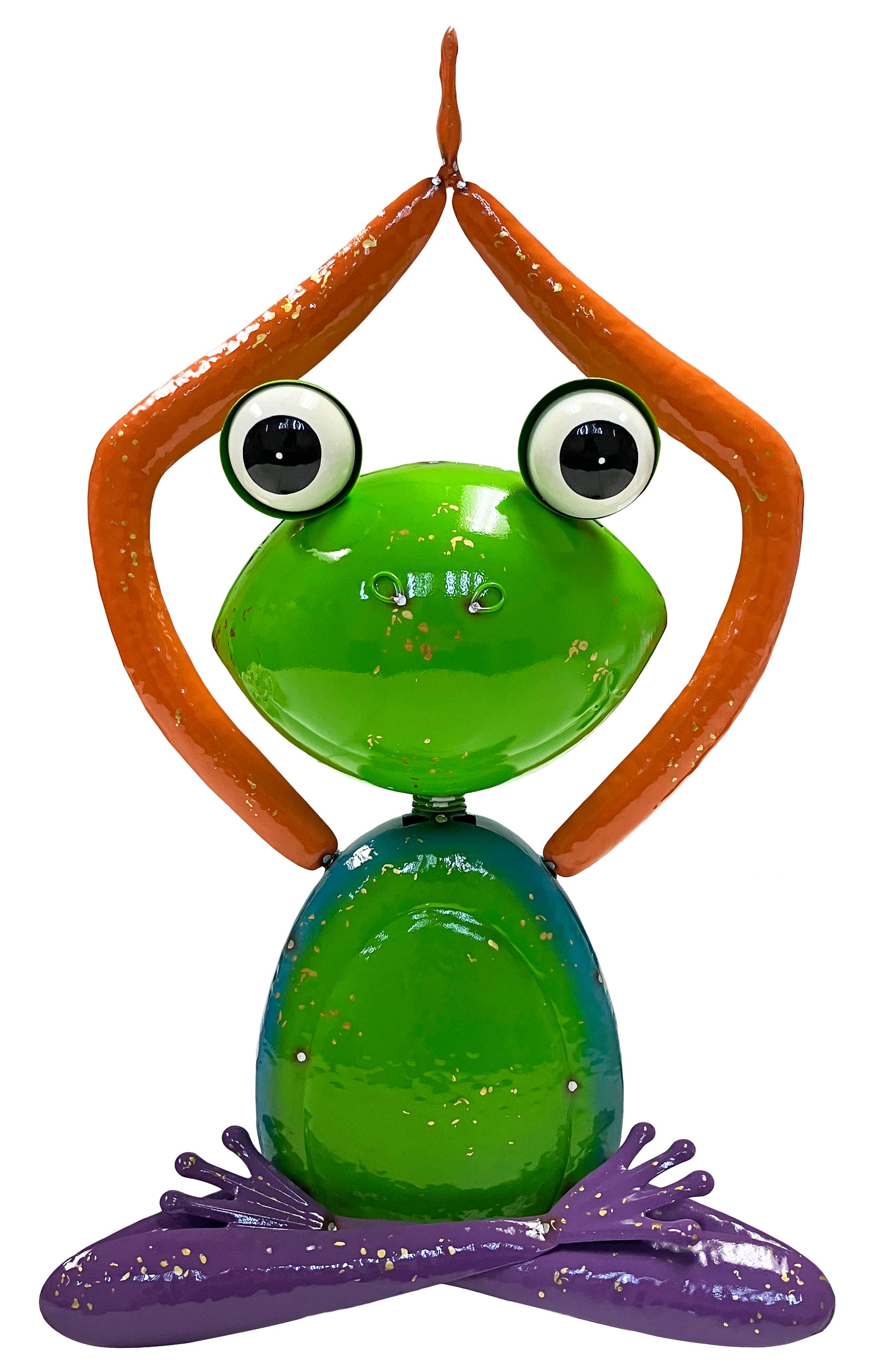 Continental Art Center - Wholesale Outdoor Ornament/Decor - Colorful Enameled Metal Arms Raised Frog Statue1
