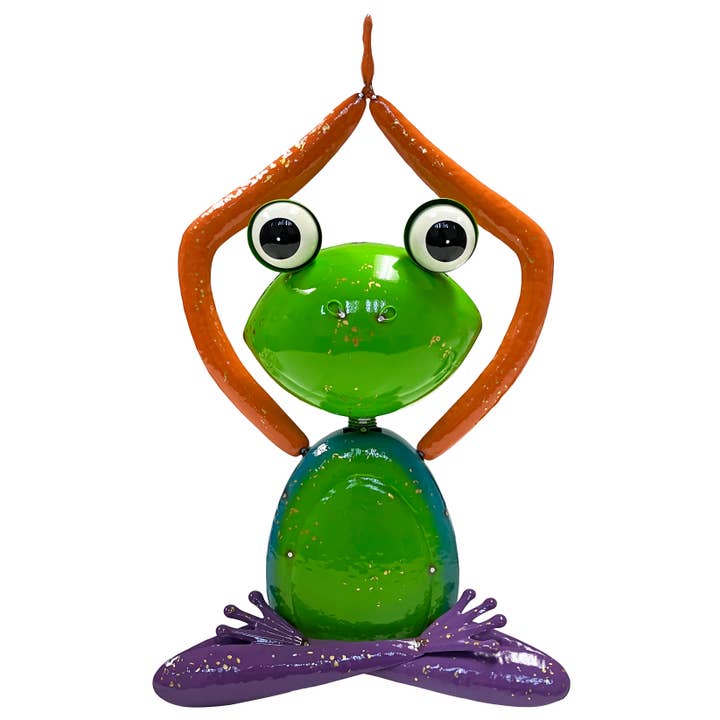 Continental Art Center - Wholesale Outdoor Ornament/Decor - Colorful Enameled Metal Arms Raised Frog Statue1