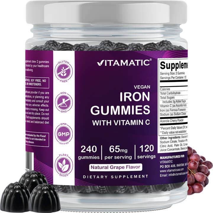 Vitamatic - Venta al por mayor Suplementos/vitaminas para beber - Vitamatic| Suplemento de Gominolas de Hierro 65 mg | 240 Gominolas Veganas