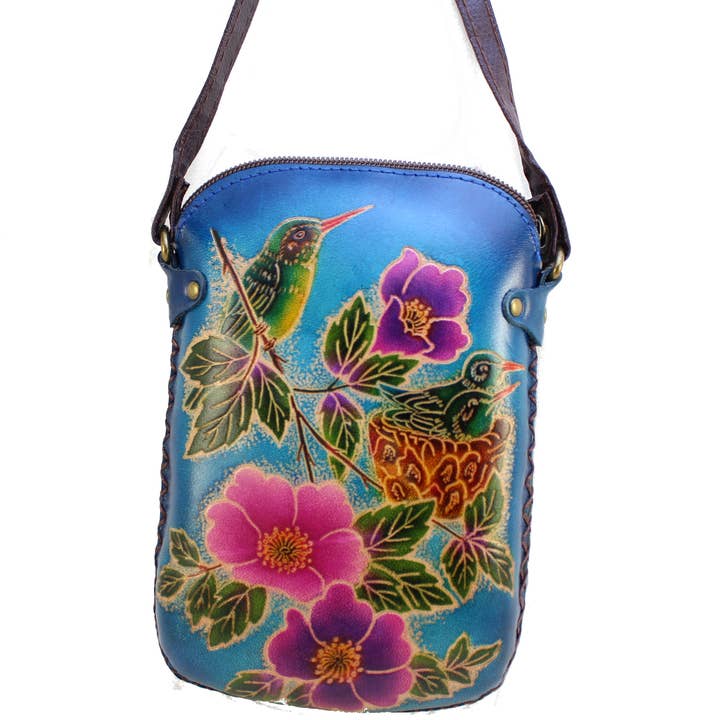 Sunflower Handmade leather inc - Wholesale Crossbody Bag - Women's - leather Hummingbird Pouch purse handbag crossbody-blue