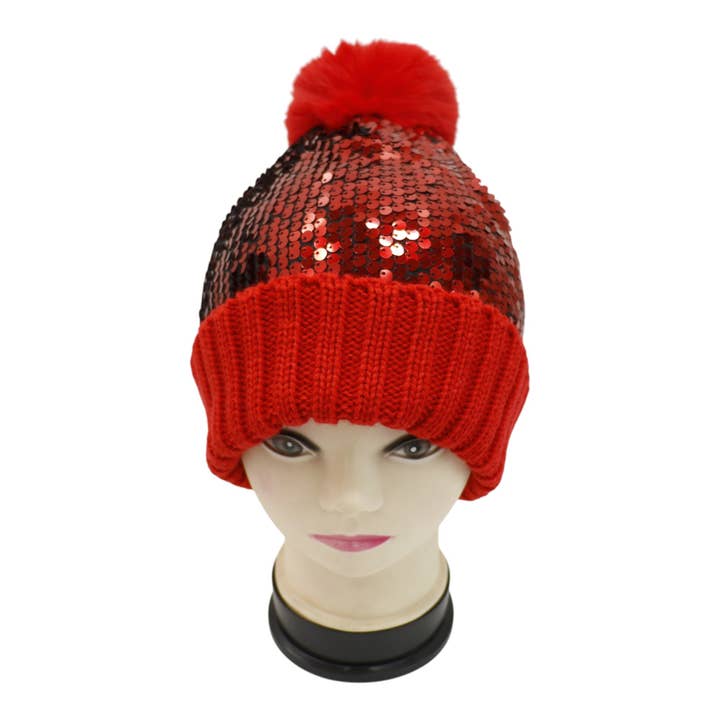 TAPA fashion - Wholesale Beanie – Women's - Pom Pom Sequin Beanie HA3715-1 (3PC)5