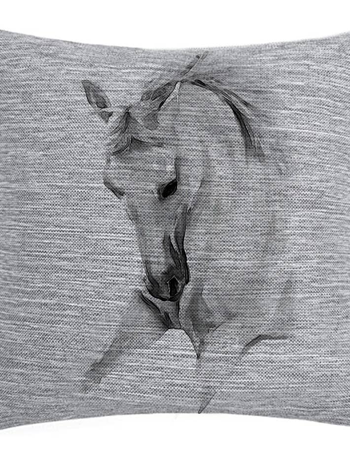 Equestrian LINEN PILLOW running horse in grey for wholesale by Noble Pony