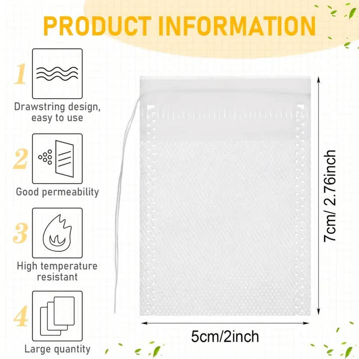 Magnifique Hearts - Wholesale Tea Bags - Disposable Drawstring Tea Bags – 20pc | 2"x2.76"