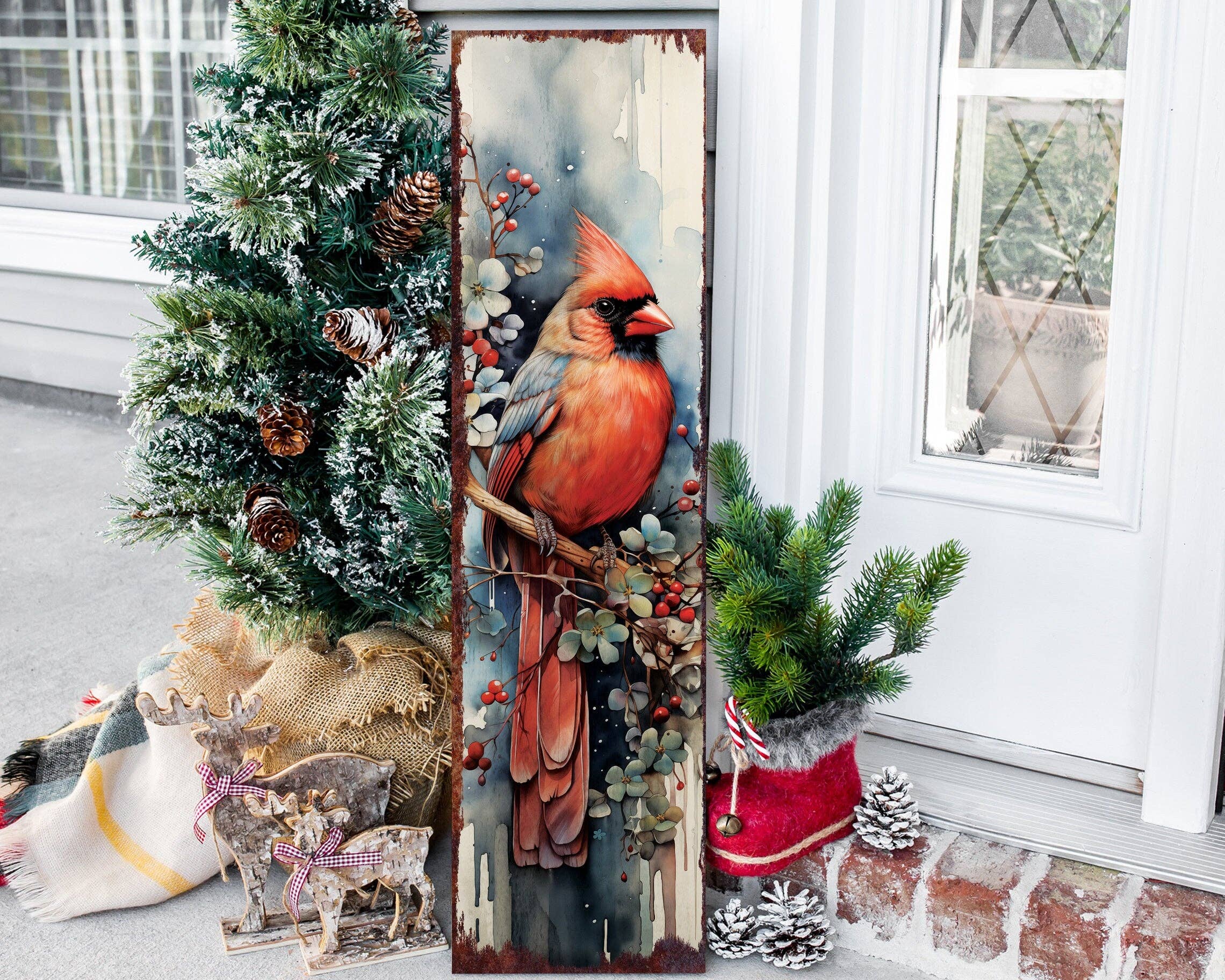 TX USA Corporation – Arte de parede de Natal por atacado – Placa de Boas-Vindas de Natal com Cardeal Vermelho para a Varanda | Presente de Decoração de Férias em Estilo Rústico8