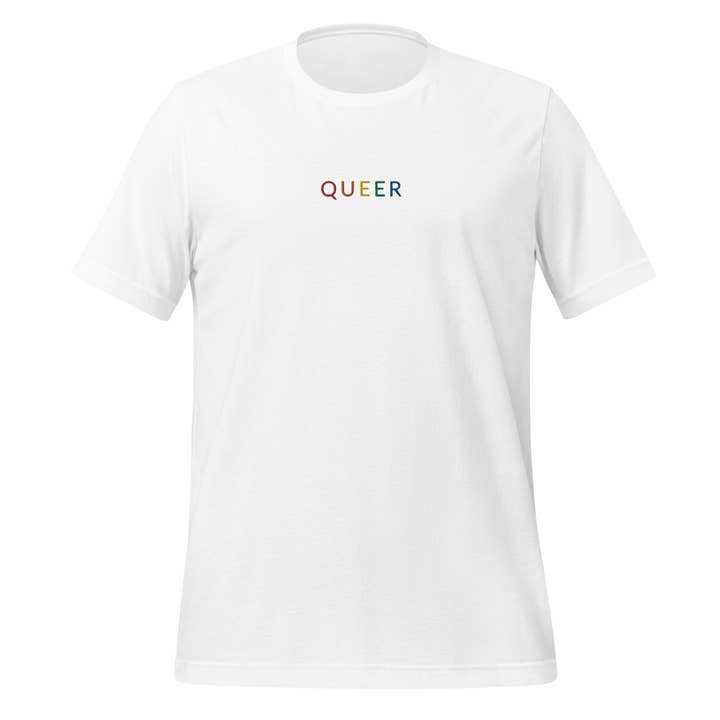 Rainbow Queer geborduurd uniseks T-shirt voor wholesale door Gay Pride Apparel
