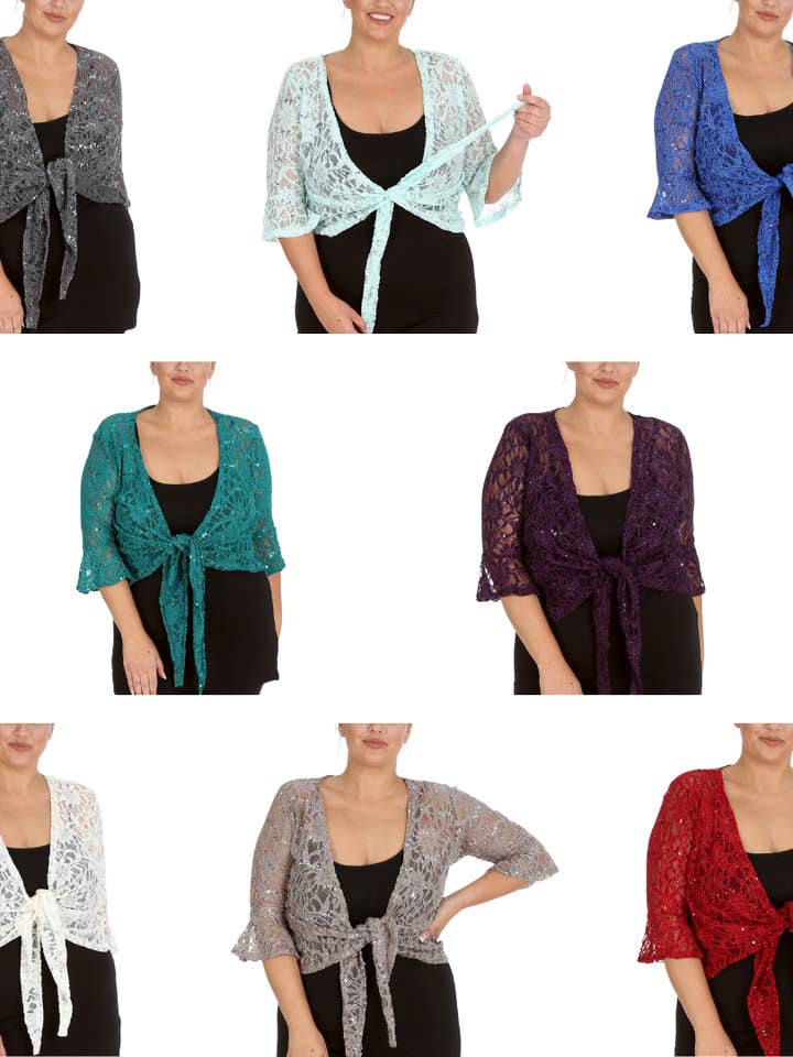 1091 Chaqueta de Encaje con Lentejuelas Talla Grande Elegante Brillo para venta al por mayor de NOUVELLE