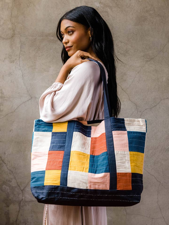 Checkered Canvas Tote Bag for wholesale by Anchal