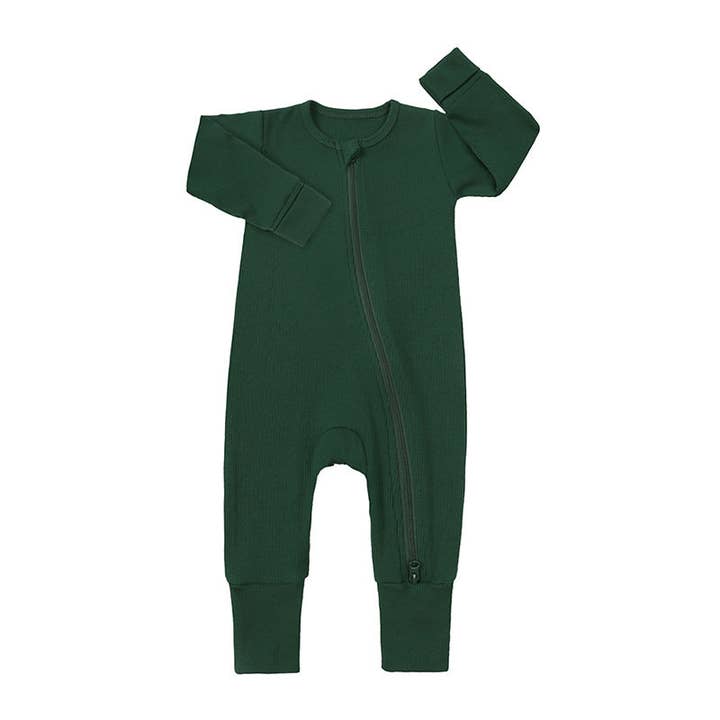 Little Chic Boutique - Wholesale Jumpsuit - Baby - 0-24M Baby Ribbed Solid Color Jumpsuit Long Sleeve Double Zipper Pajamas Wholesale Baby Clothes V3824082800040