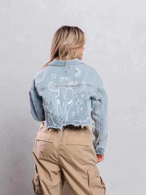 Trio Urban – wholesale Jeansjackor – Dam – Stay Wild Crop Jeansjacka