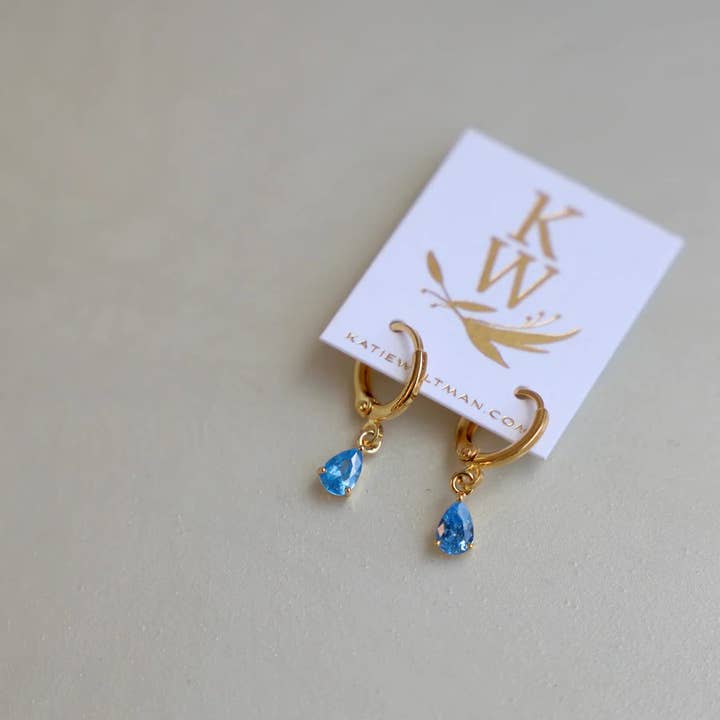 Katie Waltman Jewelry - Wholesale Huggie Earrings - BIRTHSTONE TEARDROP HUGGIE EARRINGS