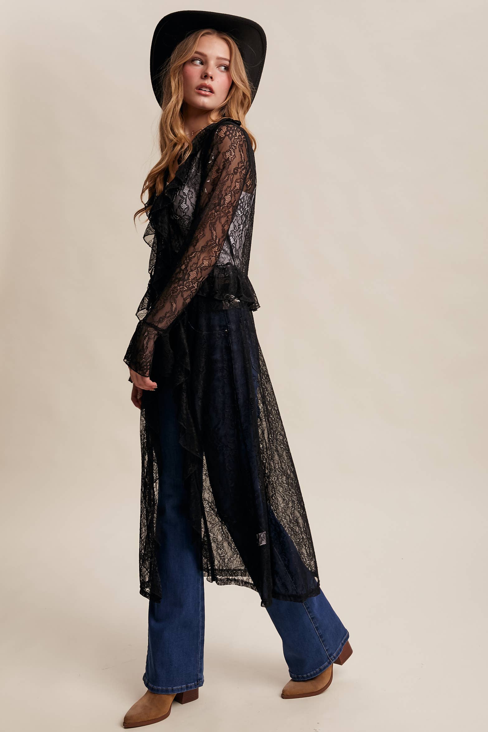 Listicle - Wholesale Kimono - Women's - Sheer Lace Ruffle Duster LJ025918
