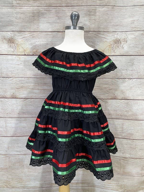Black Girls Traditional Mexican Cinco De Mayo Fiesta Dress 2-14 for wholesale on Faire2