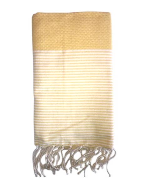 SoBeach - Wholesale Swim Cover Up - Women's - Yellow striped honeycomb fouta, recycled cotton beach towel