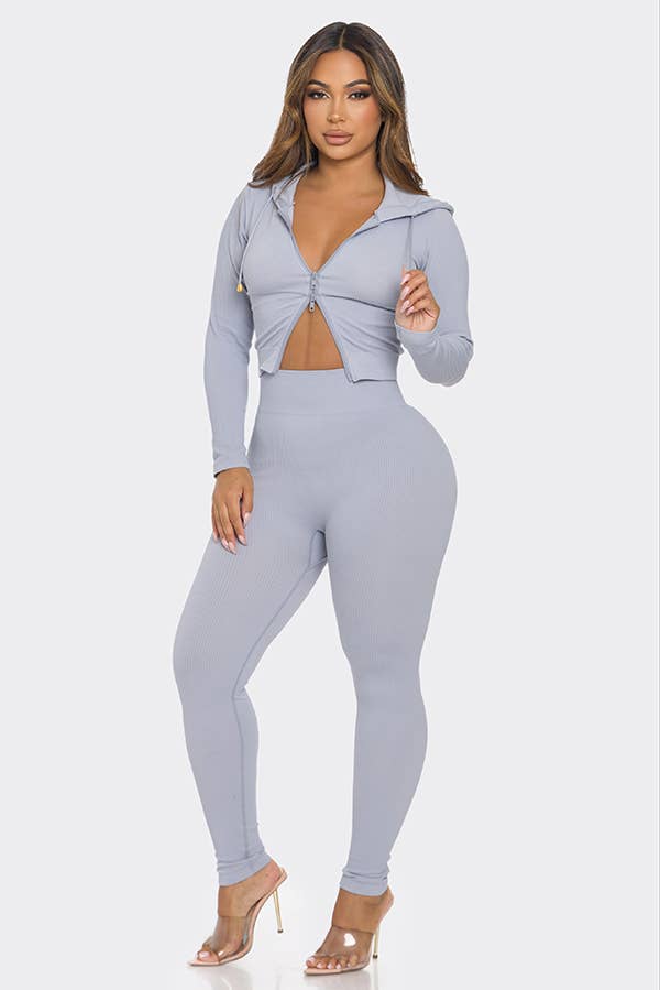 Lime All the Time – wholesale Top & pants set (NOT Loungewear) – Women's – 2 Pcs Seamless Long Sleeve Hoodie and Highwaist Legging Set15