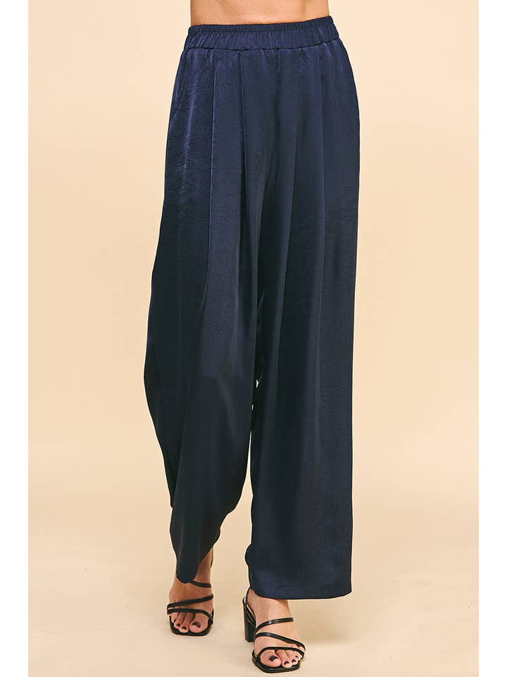 PINCH - Wholesale Pants - Women's - HIGH WAIST SATIN PANTS - NAVY