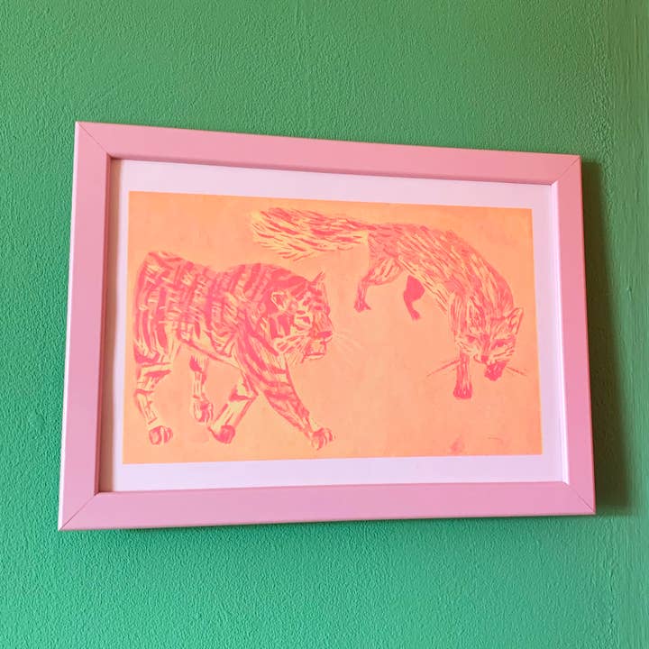 Fox and Tiger Riso Print for wholesale by Sophie Heywood