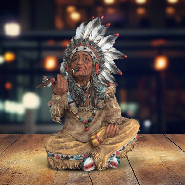 10"H Indian Smoking a Pipe Native American Figurine Gifts for wholesale by FC Design