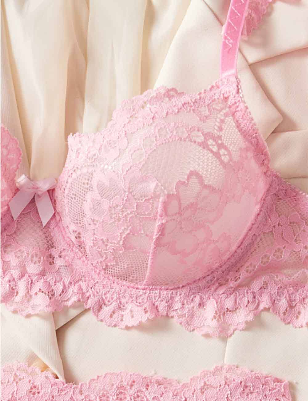 Rosa Chiaro Set di lingerie sexy da donna con giarrettiera a balze in pizzo a strati 4 pezzi in vendita all'ingrosso su Faire2