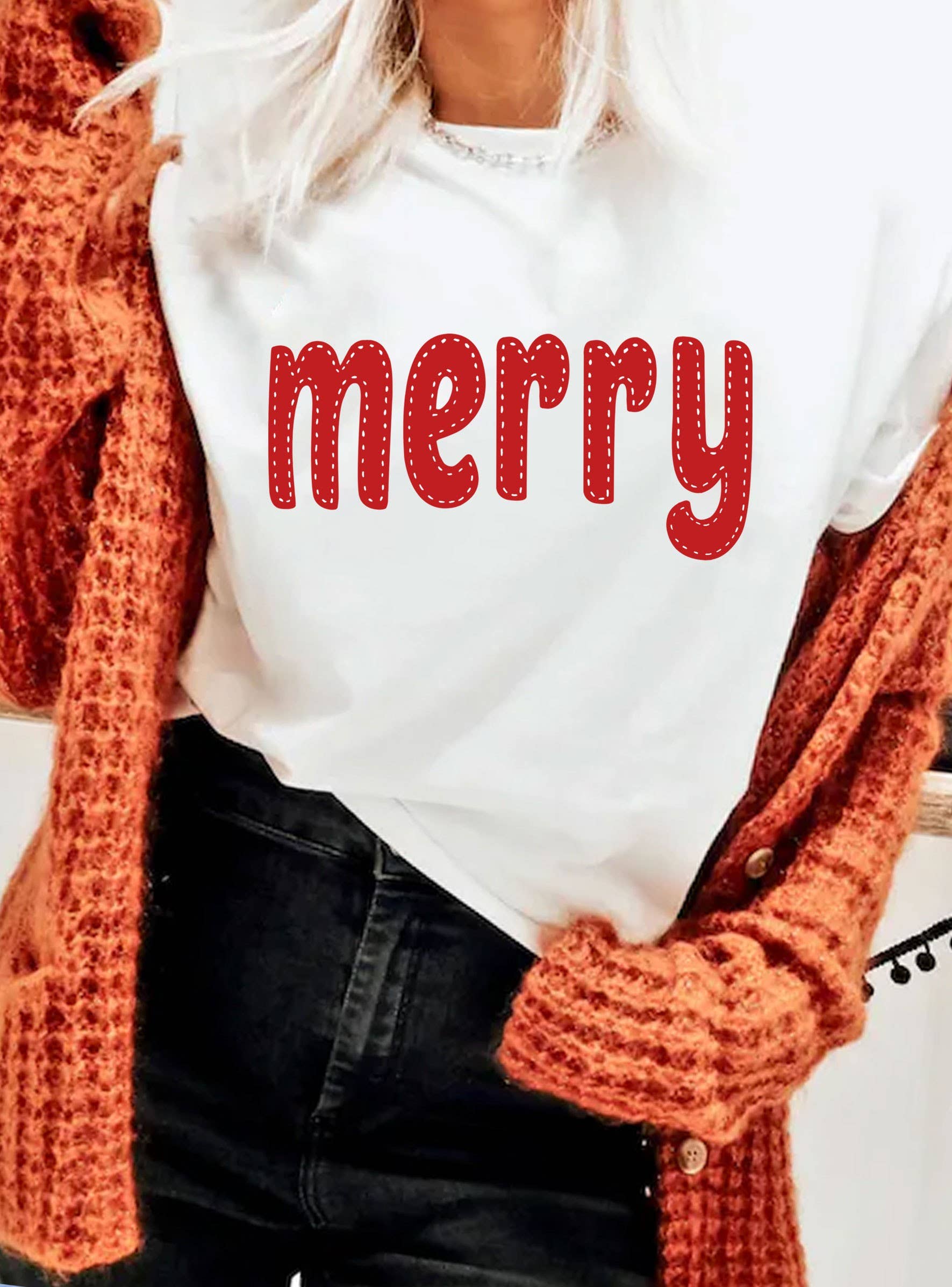 Rustee Clothing - Wholesale Screen Printed T-Shirt - Women's - MERRY STITCH LOOK GRAPHIC TSHIRTS0