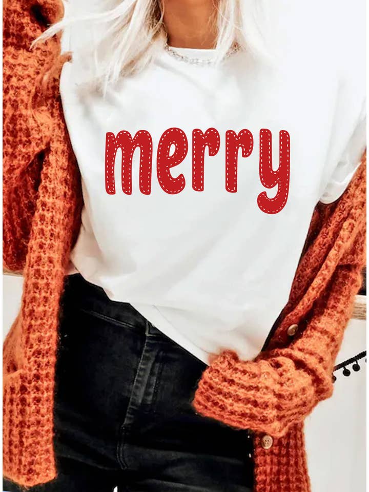 Rustee Clothing - Vendita all'ingrosso Maglietta serigrafata - Donna - MAGLIETTE GRAFICHE MERRY STITCH LOOK