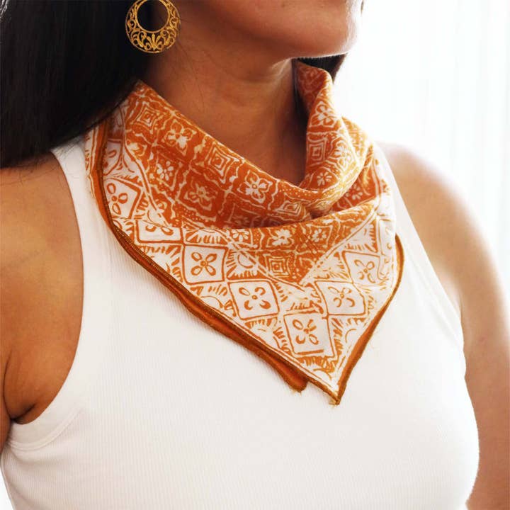 Kasih Co-op – wholesale Bandana – Women's – Hand Dyed Batik Bandana, 100% Soft Cotton, Yellow Fall Color