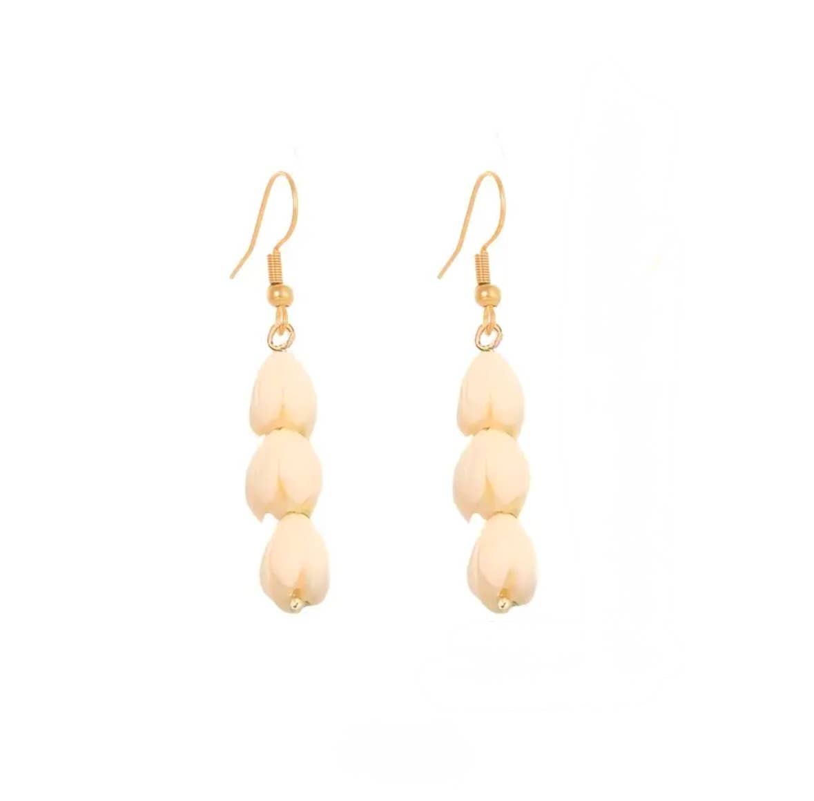 The Coconut Collective - Vente Boucles d'oreilles pendantes - Boucles d'oreilles triples Pikake ivoire et or2