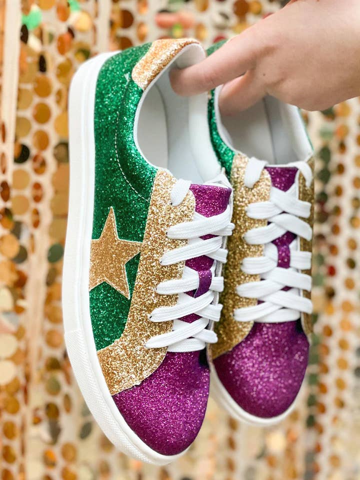 Zapatos planos con lentejuelas de triple color y cordones de Mardi Gras para venta al por mayor de 66DISCO