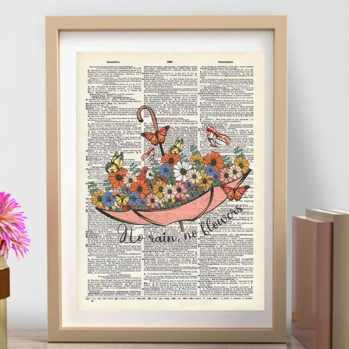 Crazilyhumbledesigns - Wholesale Art Print - Flowers Inspirational, Vintage Dictionary Print