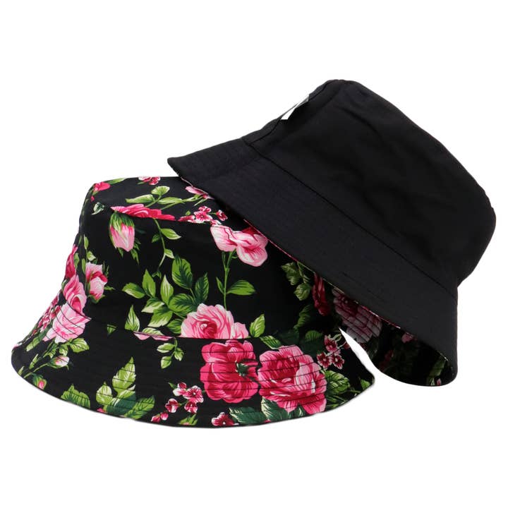 Cap Zone - Wholesale Bucket hat – Women's - Peony Floral Print Black Bottom Bucket Hat7