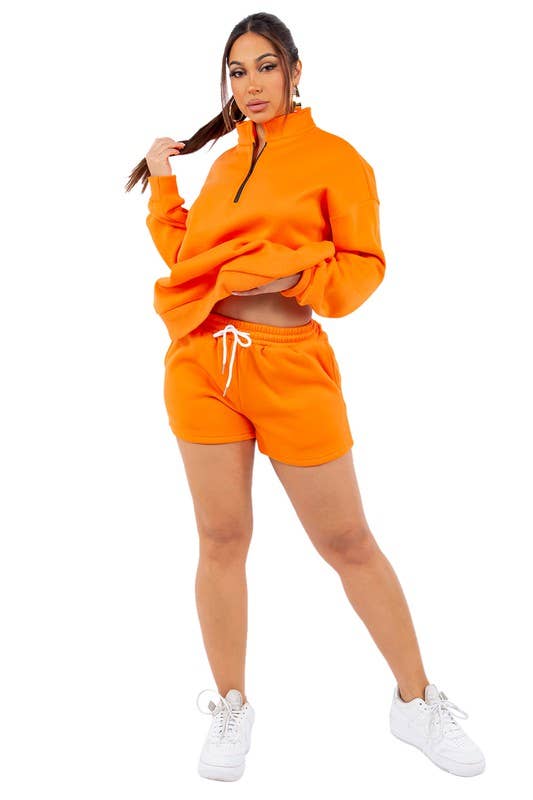 Orange WOMEN FASHION SWEATSHIRT AND SHORT SET for wholesale on Faire1