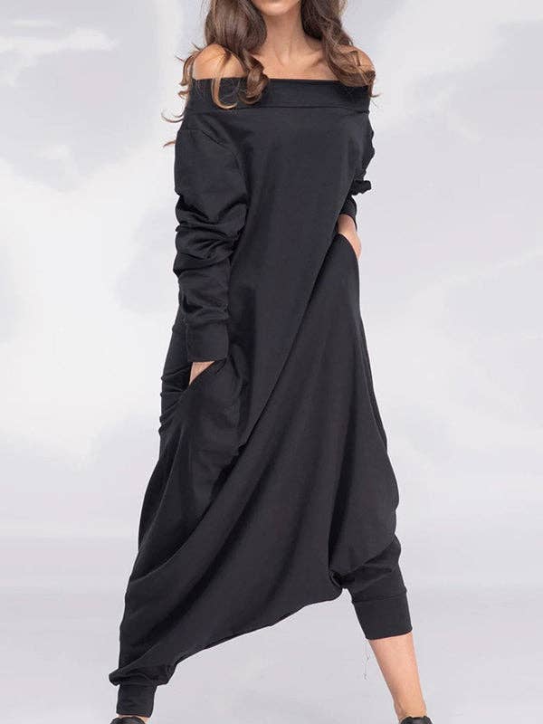 Plush Looks - Wholesale Jumpsuit - Women's - Simple Casual Loose Solid Color Off-The-Shoulder Jumpsuits0