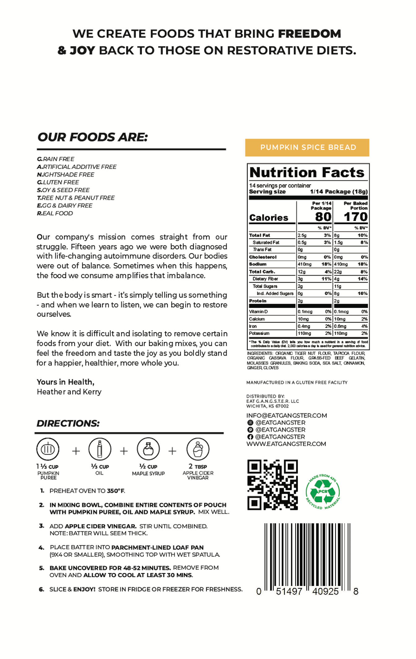 Eat Gangster – wholesale Bread mix – LIMITED EDITION Pumpkin Spice Quick Bread Mix1