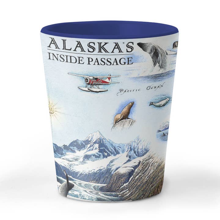 XPLORER MAPS - Wholesale Shot Glass - Alaska Inside Passage Map Ceramic Shot Glass - 1.5 oz - Blue0