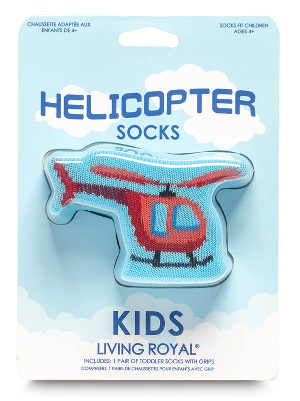 3D Packaged Crew Socks - Kids - Helicopter - Sky Blue for wholesale by Living Royal