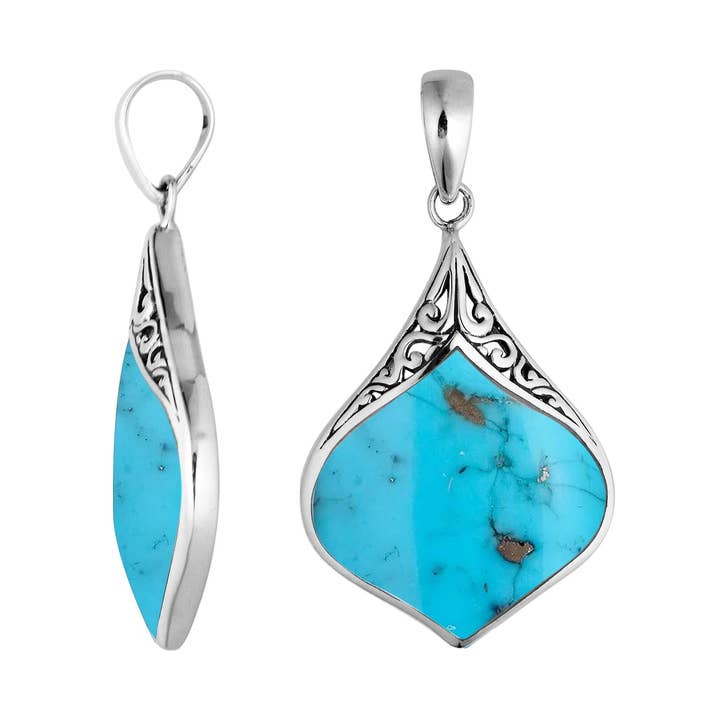 AP-6216-TQ Sterling zilveren Balinese druppelvormige hanger met turquoise schelp als middelpunt voor wholesale door Bali Designs