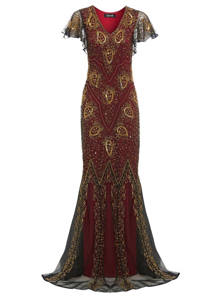 Jywal London® - Wholesale Gown - Women's - Holly Vine Red Embellished Great Gatsby Dress