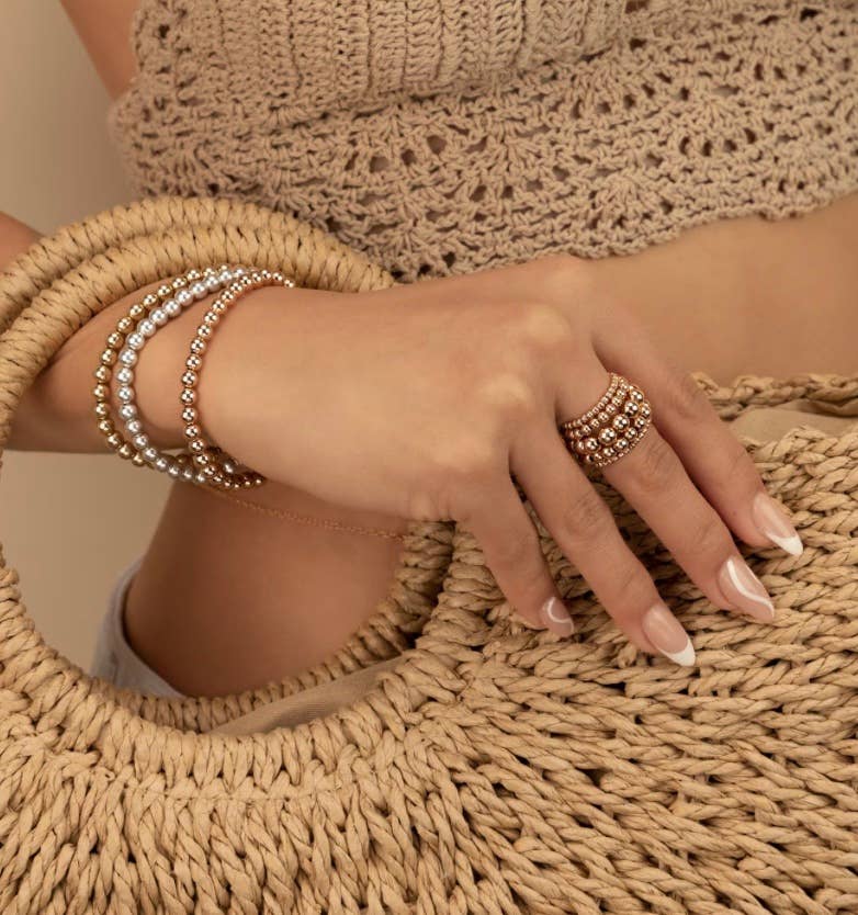 HoopLa - Wholesale Beaded Bracelet - Beads-Stacking Stretch Bracelets Steel Gold 14K  Waterproof3