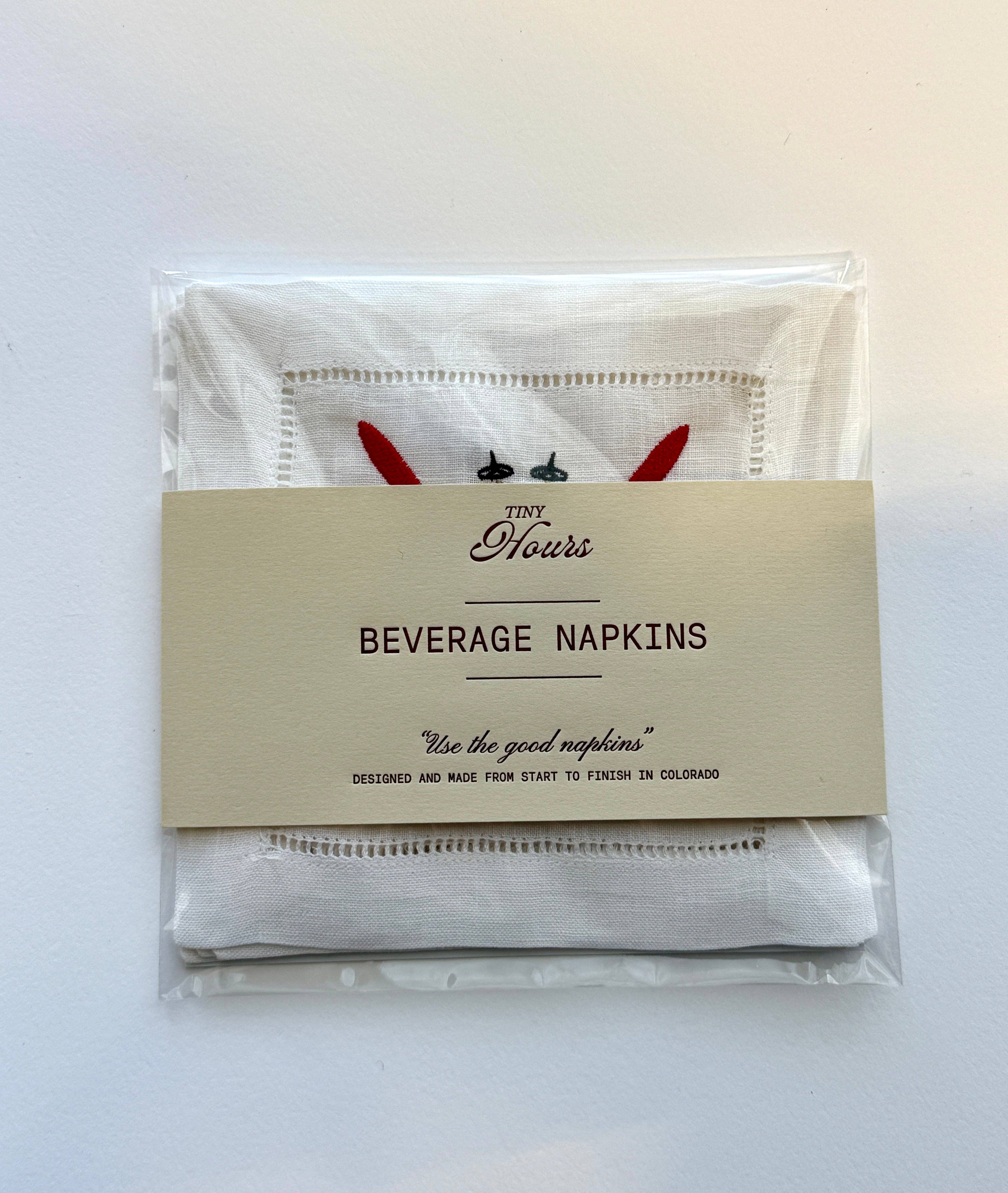 Tiny Hours - Wholesale Dinner & Cloth Napkin - Happy Hour Embroidered Cocktail Napkins- Set of 41