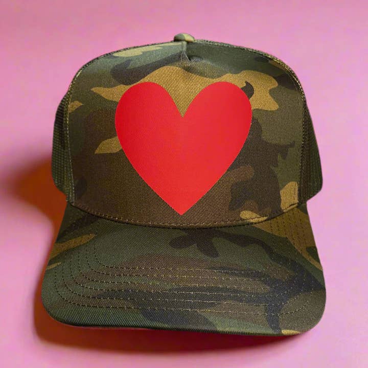 Big Red Heart Classic Trucker Hat | Camo for wholesale by Happi Style