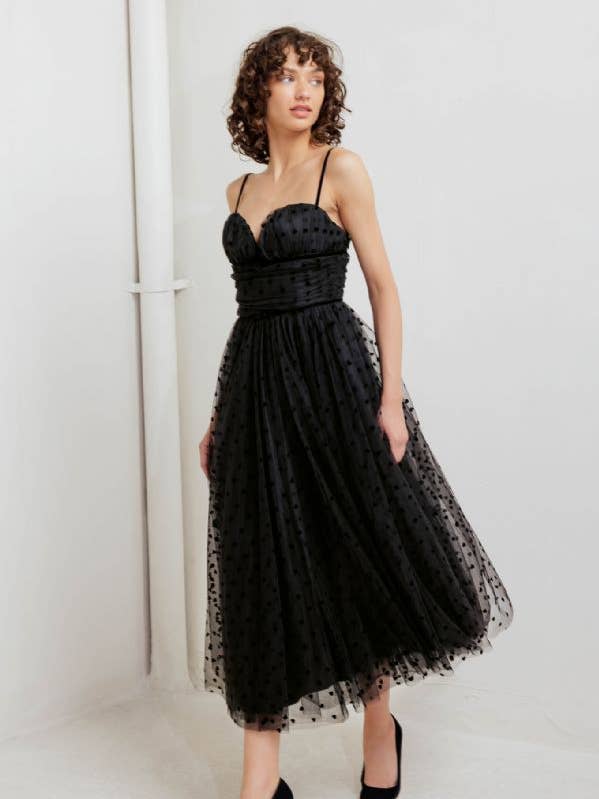 Robe midi en tulle à pois - FD1659 XS-XL pour la vente par FLYING TOMATO