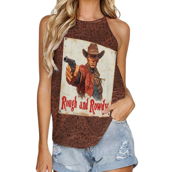 Rough and Rowdy Vintage Western Tank Top for wholesale by BAHA RANCH WESTERN WEAR