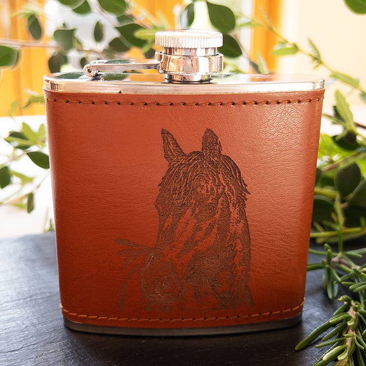 Leather Hip Flask - Horse Portrait for wholesale by Selbrae House Ltd