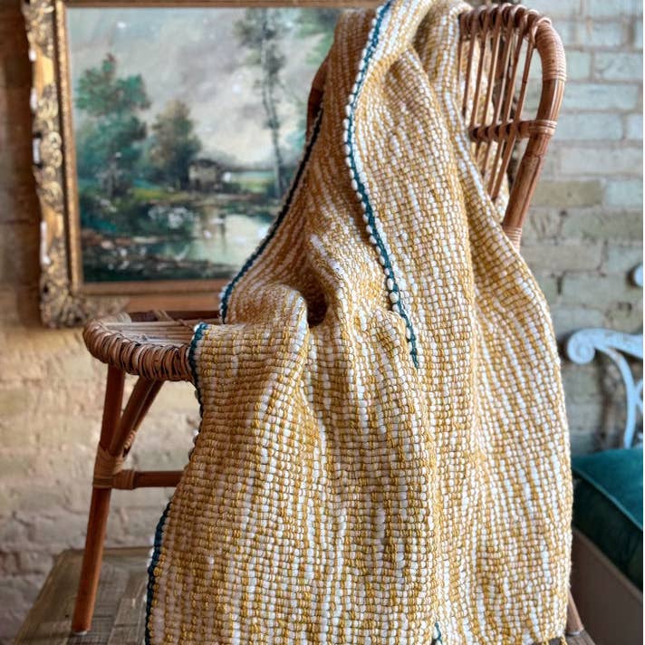 Patina Vie - Wholesale Throw Blanket - Chunky Woven Ochre/Teal Throw